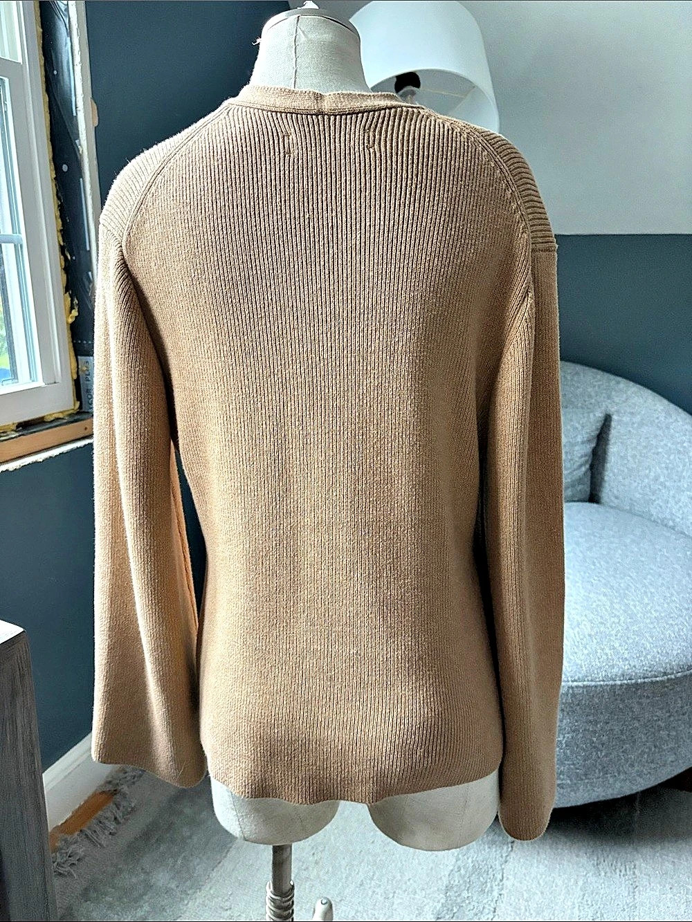 LOFT Ribbed Button Front Cardigan Brown Large - Picture 2 of 5